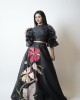 Black Crop top with tucked balloon sleeves paired with a skirt  (SDH1001)