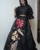 Black Crop top with tucked balloon sleeves paired with a skirt  (SDH1001)