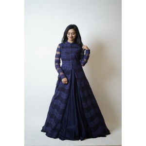 Berry Blue Heavily embroidered Anarkali paired with Gown (SDH1003)