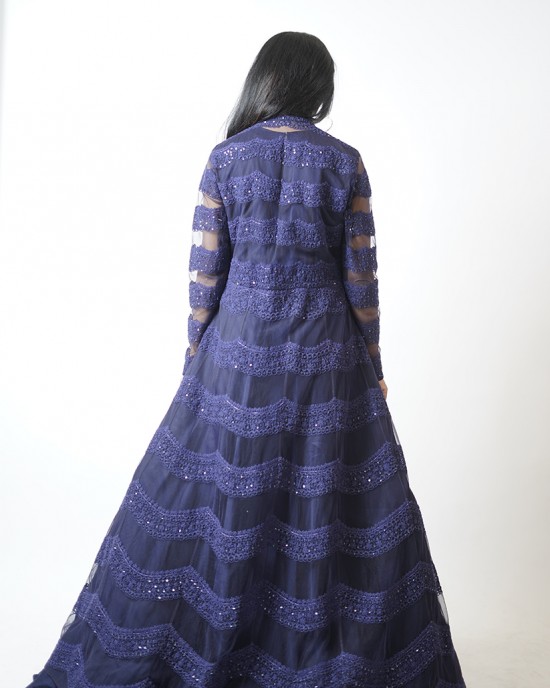 Berry Blue Heavily embroidered Anarkali paired with Gown (SDH1003)