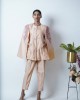 Peach Blazer with cape sleeves, paired with pencil pants (SDH1004)