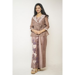 Chestnut Brown Jumpsuit paired with organza jacket (SDH1005)