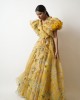 Yellow Heavy flaired gown with voluminous umbrella sleeves and belt  (SDH1006)