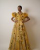 Yellow Heavy flaired gown with voluminous umbrella sleeves and belt  (SDH1006)