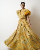 Yellow Heavy flaired gown with voluminous umbrella sleeves and belt  (SDH1006)
