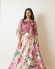 Pink Embellished crop top with bell sleeves paired with flaired skirt (SDH1007)