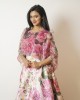 Pink Embellished crop top with bell sleeves paired with flaired skirt (SDH1007)