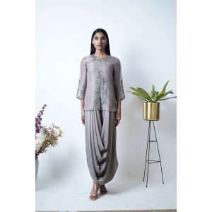 Elephant Brown Maxi with a cowl paired with sheer overlay top (SDH1008)