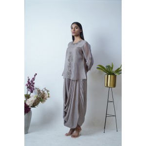 Elephant Brown Maxi with a cowl paired with sheer overlay top (SDH1008)