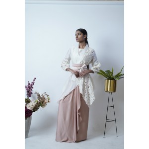 Layered pleated skirt with crop top, belt and an overlay jacket (SDH1009)
