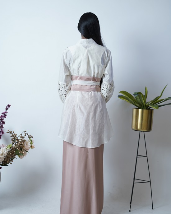 Layered pleated skirt with crop top, belt and an overlay jacket (SDH1009)