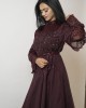 Wine Gown with layered Balloon sleeves and belt (SDH1010)