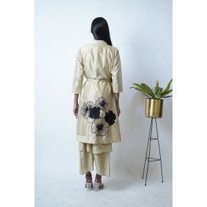 Beige Low crotch pants with crop top and a jacket (SDH1011)