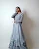 Ice Blue Multilayered Gown with feathers at the edge (SDH1013) Ice Blue Multilayered Gown with feathers at the edge (SDH1013)