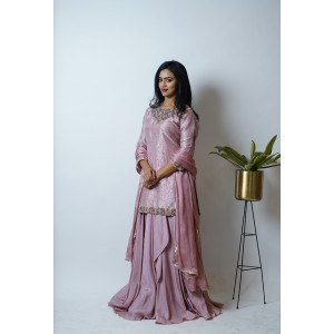 Charm Pink Short Kurta paired with layers, skirt and dupatta (SDH1014)