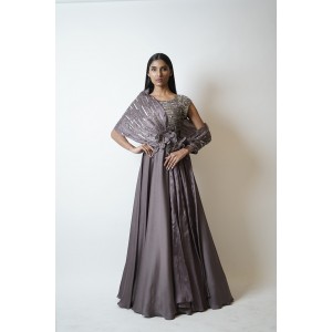 Purple Mauve Gown with conical drape on the right side running through the length of the gown (SDH1015)