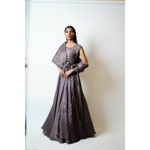 Purple Mauve Gown with conical drape on the right side running through the length of the gown (SDH1015)