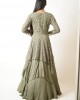 Olive Green Multilayered, Gown paired with a handkerchief cut jacket (SDH1016)