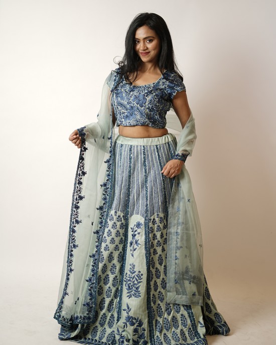 Greenish Blue Heavily embroidered, Lehenga blouse and dupatta (SDH1018)