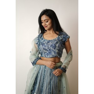 Greenish Blue Heavily embroidered, Lehenga blouse and dupatta (SDH1018)