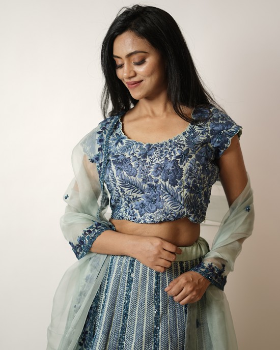 Greenish Blue Heavily embroidered, Lehenga blouse and dupatta (SDH1018)