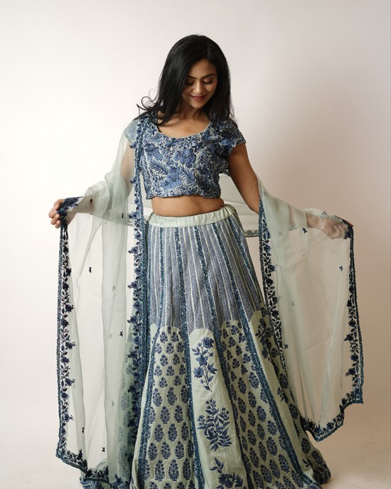 Greenish Blue Heavily embroidered, Lehenga blouse and dupatta (SDH1018)