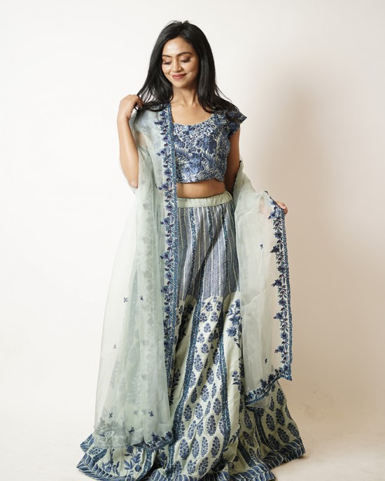 Greenish Blue Heavily embroidered, Lehenga blouse and dupatta (SDH1018)