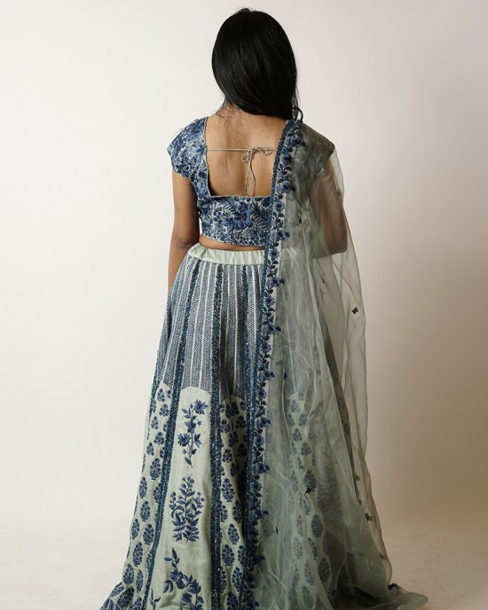 Greenish Blue Heavily embroidered, Lehenga blouse and dupatta (SDH1018)