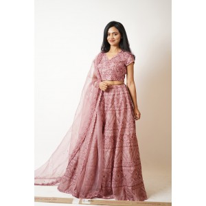 Rose Pink Heavily embroidered, Lehenga blouse and dupatta  (SDH1020)