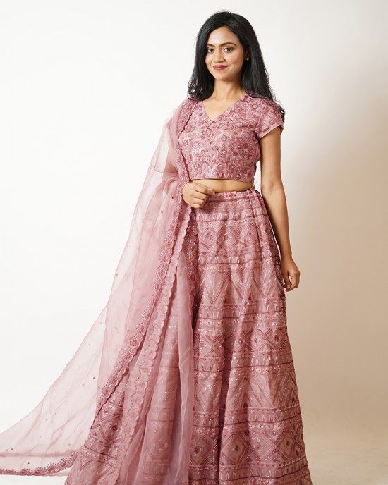 Rose Pink Heavily embroidered, Lehenga blouse and dupatta  (SDH1020)