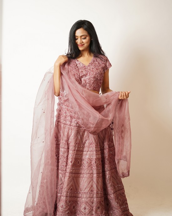 Rose Pink Heavily embroidered, Lehenga blouse and dupatta  (SDH1020)