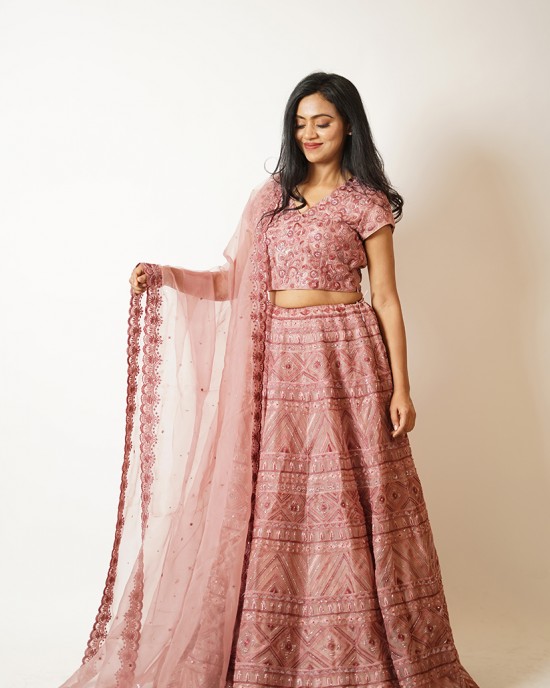 Rose Pink Heavily embroidered, Lehenga blouse and dupatta  (SDH1020)