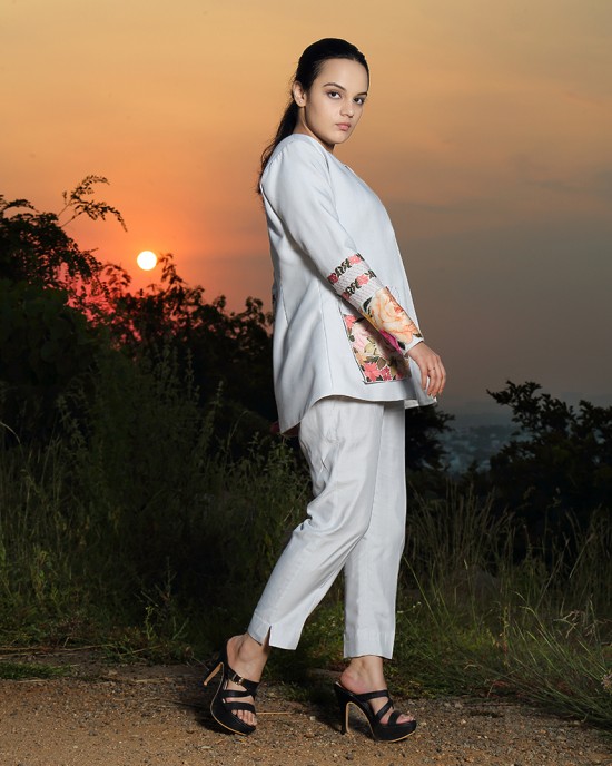 Light Gray Jacket with crop top & pants (PP1001)