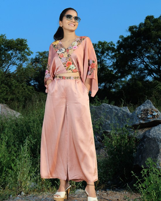 Onion Pink Crop Top with Palazzo(PP1004)