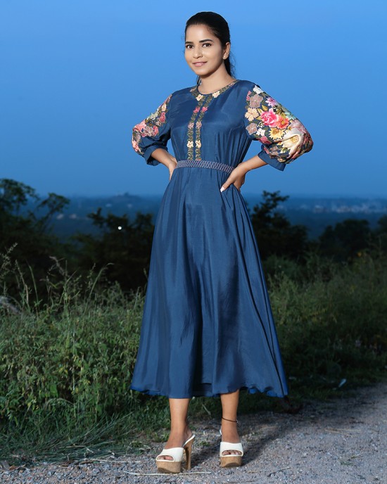 Teal Blue A-Line Frock(PP1009)