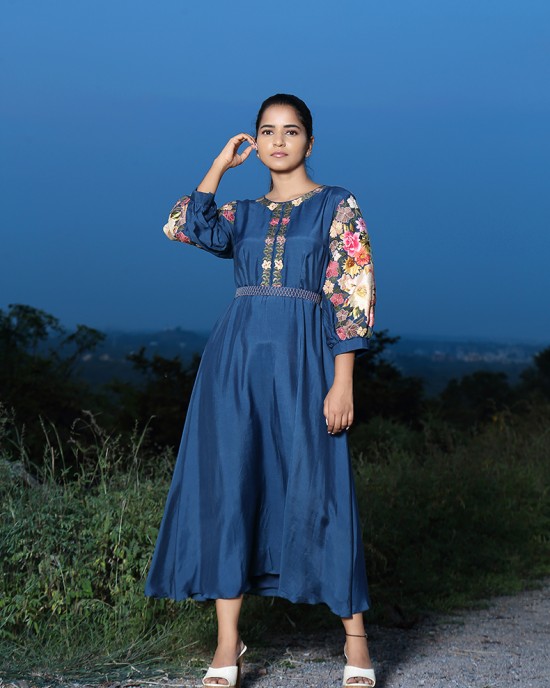 Teal Blue A-Line Frock(PP1009)