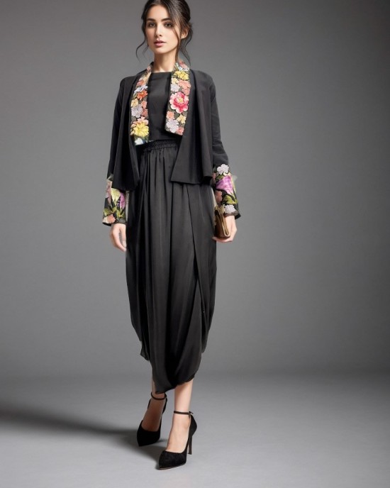 Black Crop Top & Bottom with Jacket(PP1012)