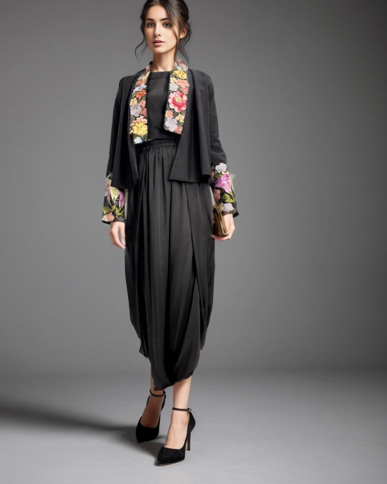 Black Crop Top & Bottom with Jacket(PP1012)