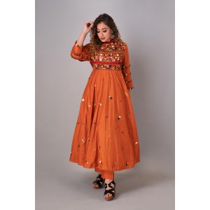 Apricot Orange Anarkali paired with staright pant(REM1006)
