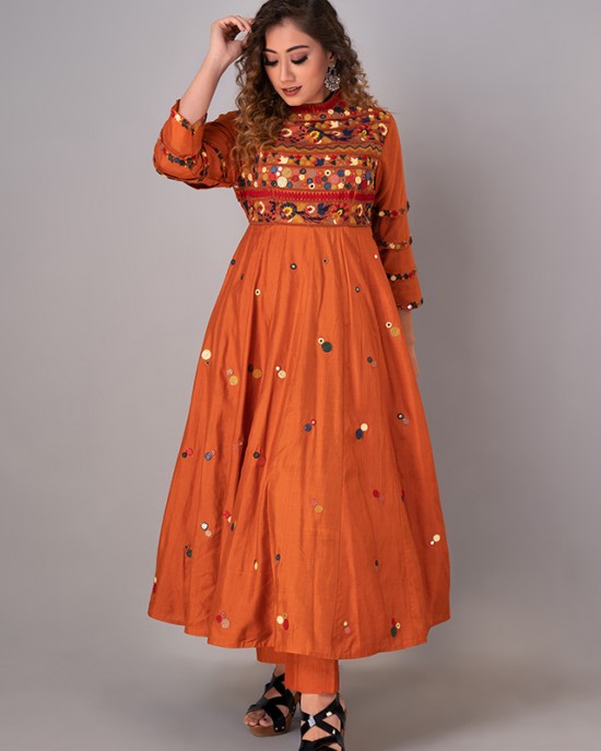 Apricot Orange Anarkali paired with staright pant(REM1006)