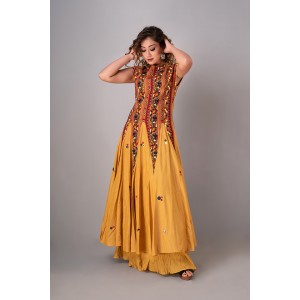 Mustard Anarkali paired with flared palazzo (REM1010)
