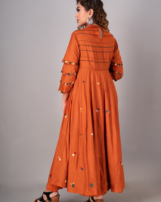 Apricot Orange Anarkali paired with staright pant(REM1006)