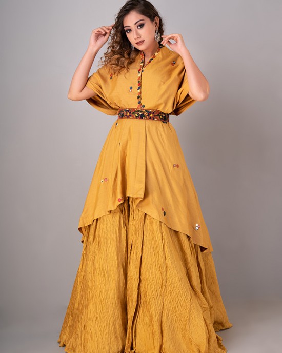 Mustard Peplum Top paired with Plazzo & Belt (REM1013)