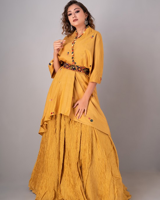 Mustard Peplum Top paired with Plazzo & Belt (REM1013)