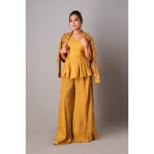 Mustard Short jacket paired with peplum inner & flared palazzo (REM1011)