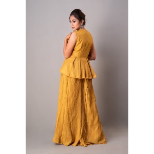 Mustard Short jacket paired with peplum inner & flared palazzo (REM1011)