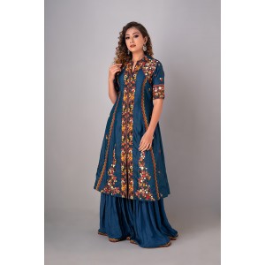 Prussian Blue A-line kurta & Garara set (REM1003)