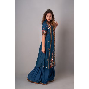 Prussian Blue A-line kurta & Garara set (REM1003)