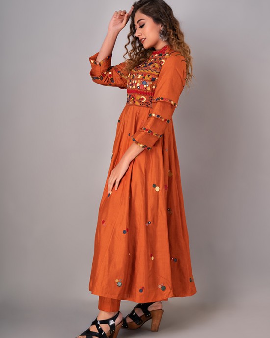 Apricot Orange Anarkali paired with staright pant(REM1006)
