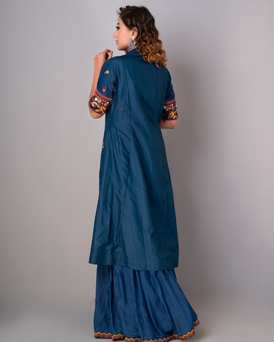 Prussian Blue A-line kurta & Garara set (REM1003)